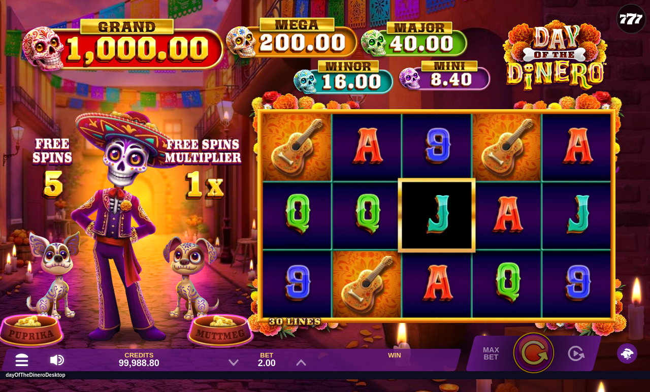 Day Of The Dinero gameplay with cash symbols landing