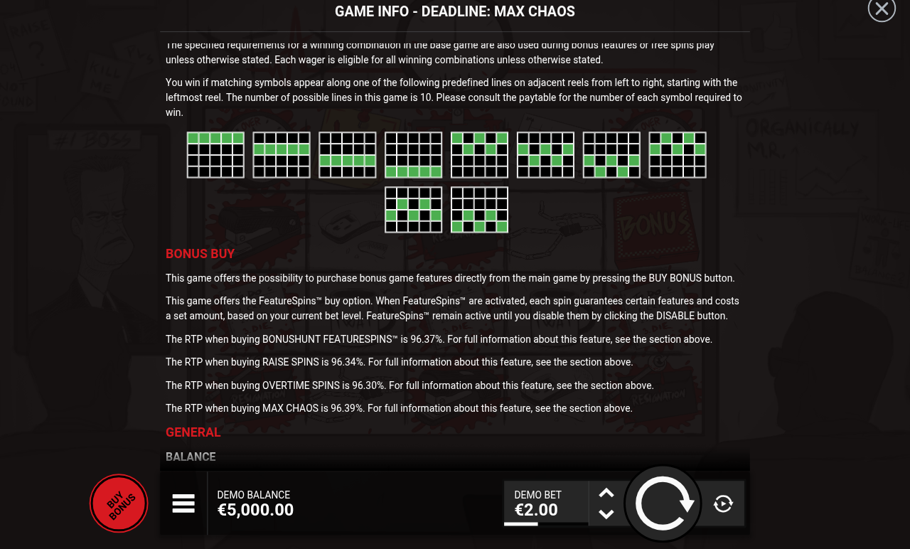 Deadline information screen