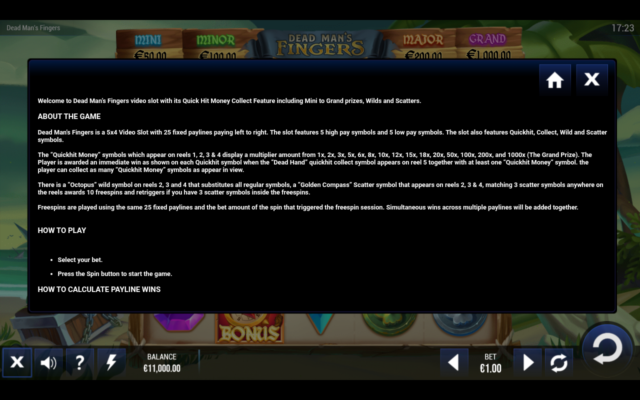 Dead Man's Fingers information screen