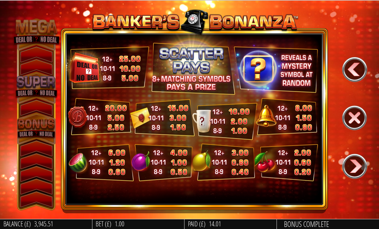 Deal Or No Deal Banker S Bonanza information screen