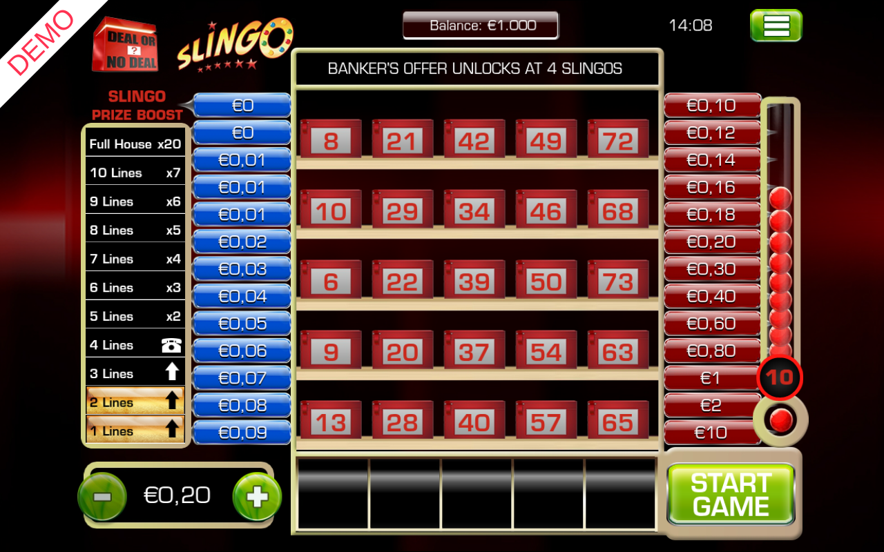 Deal or No Deal Slingo base game