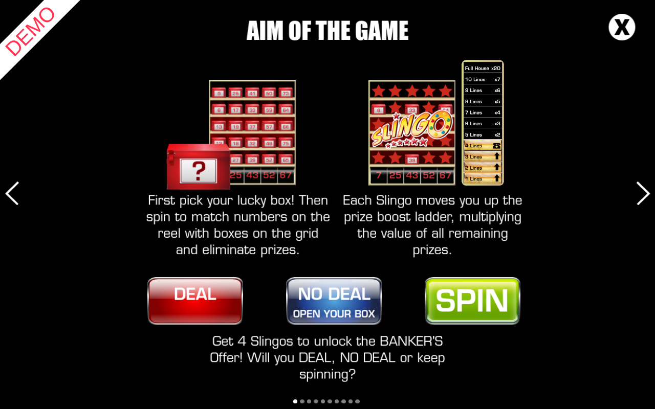 Deal or No Deal Slingo information screen