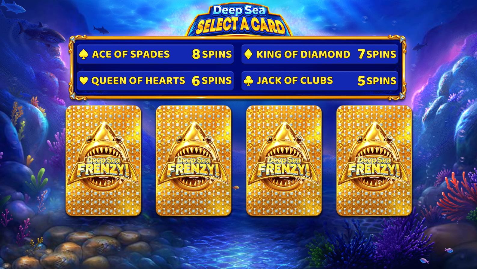 Deep Sea Frenzy select a card bonus buy screen