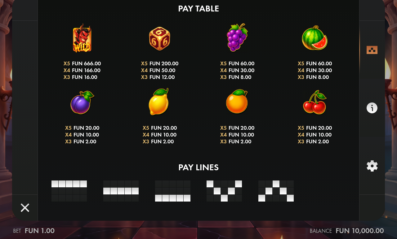 Devil's Wager information screen