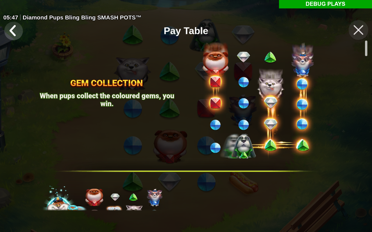 Diamond Pups Bling Bling Smash Pots information screen