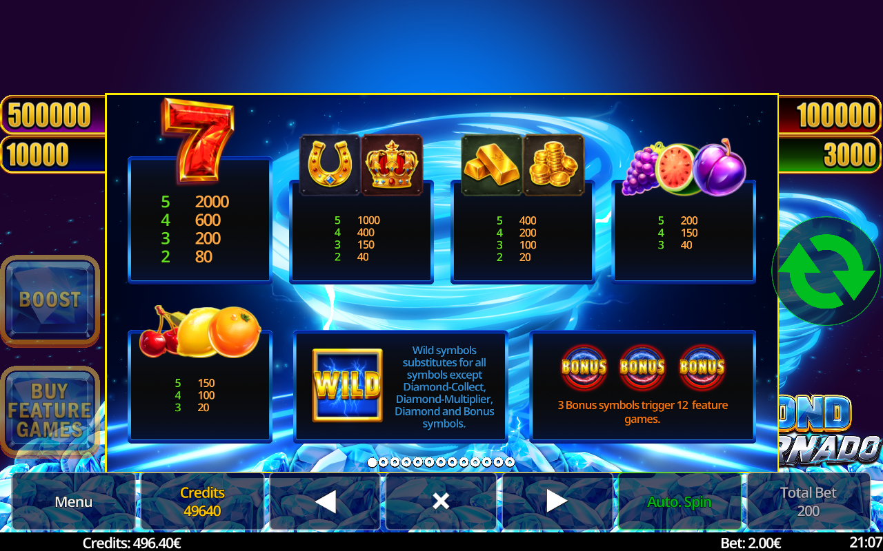 Diamond Tornado information screen