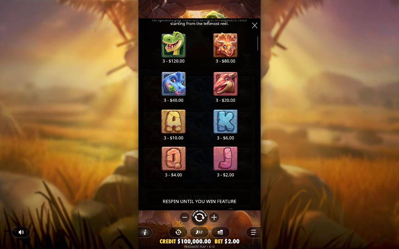 Dino Drop information screen