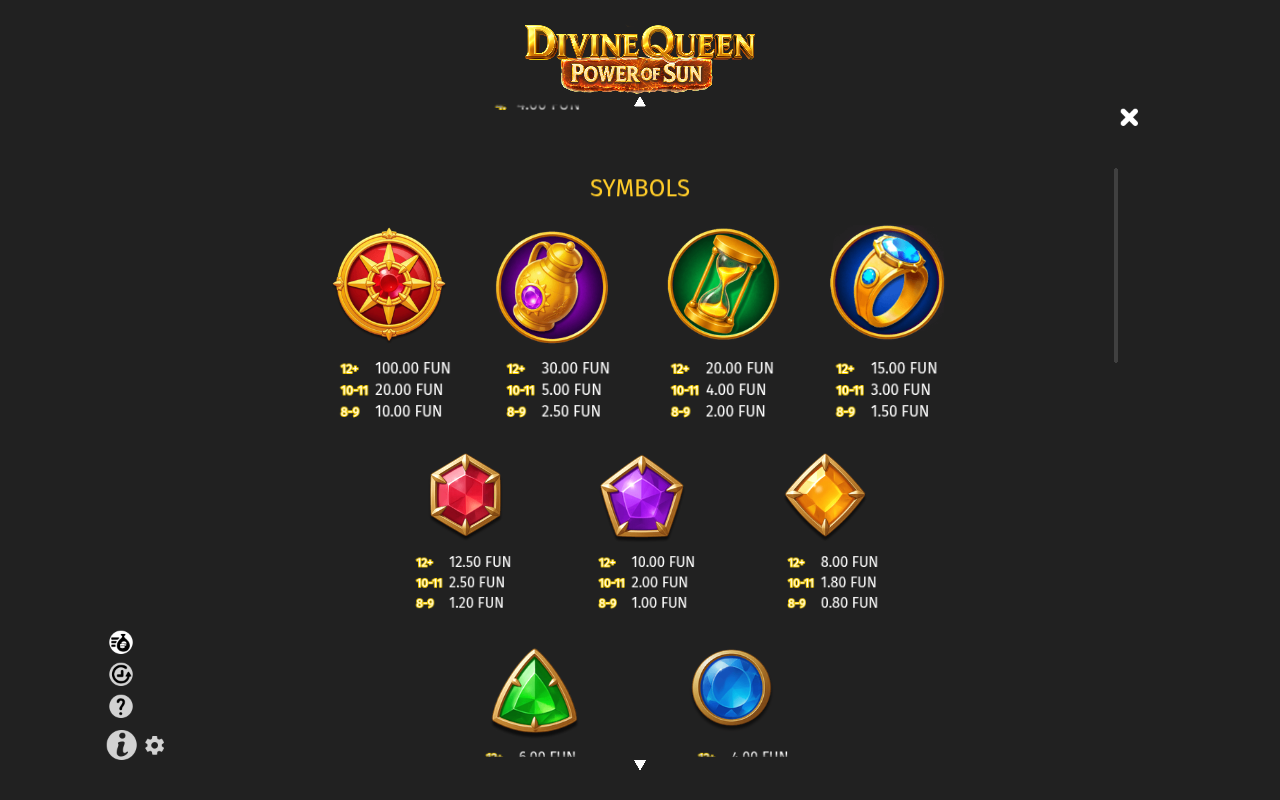 Divine Queen: Power of Sun information screen