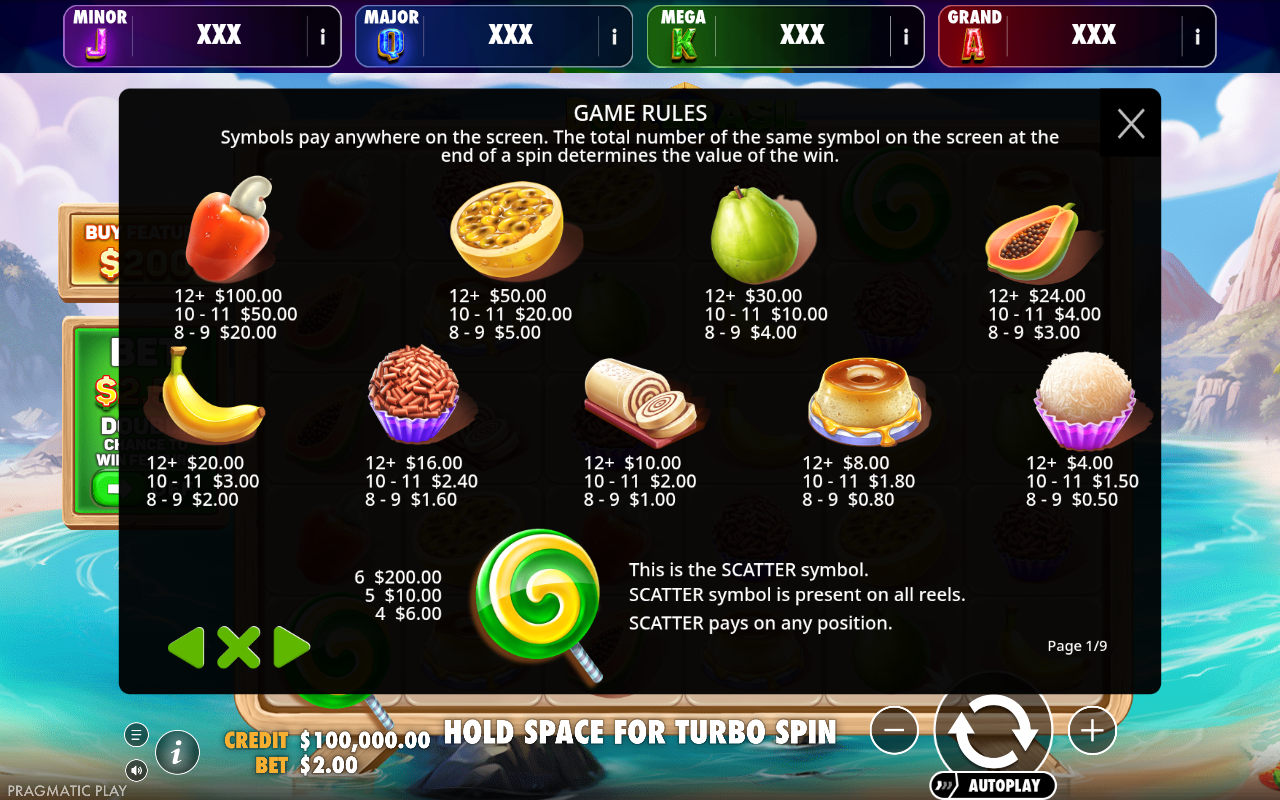 Doce Brasil - Brasil Jackpot information screen