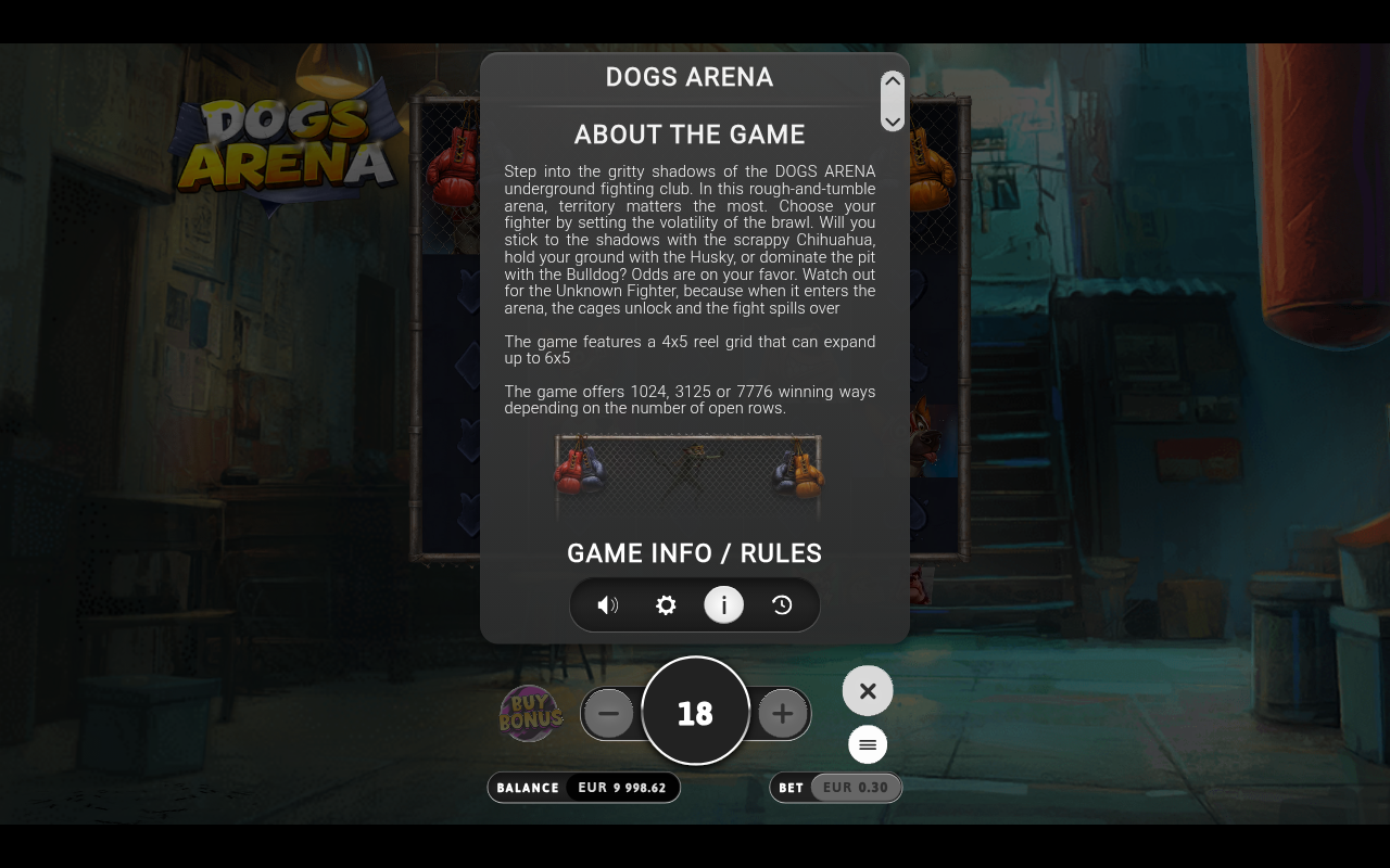 Dogs Arena information screen