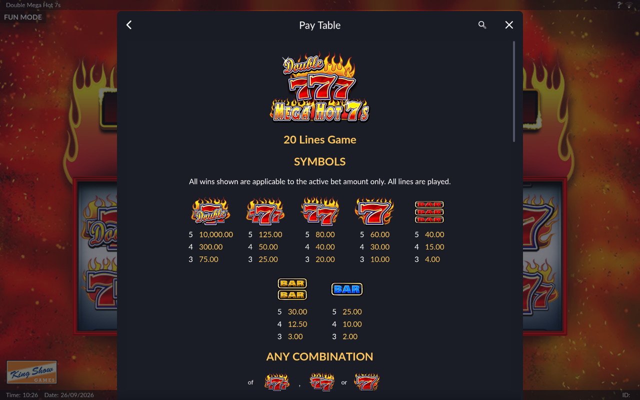 Double Mega Hot 7s information screen