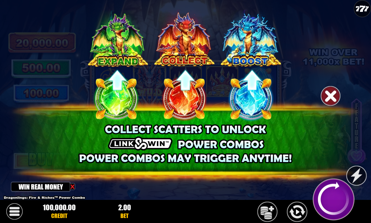 Dragonlings: Fire & Riches Power Combo information screen