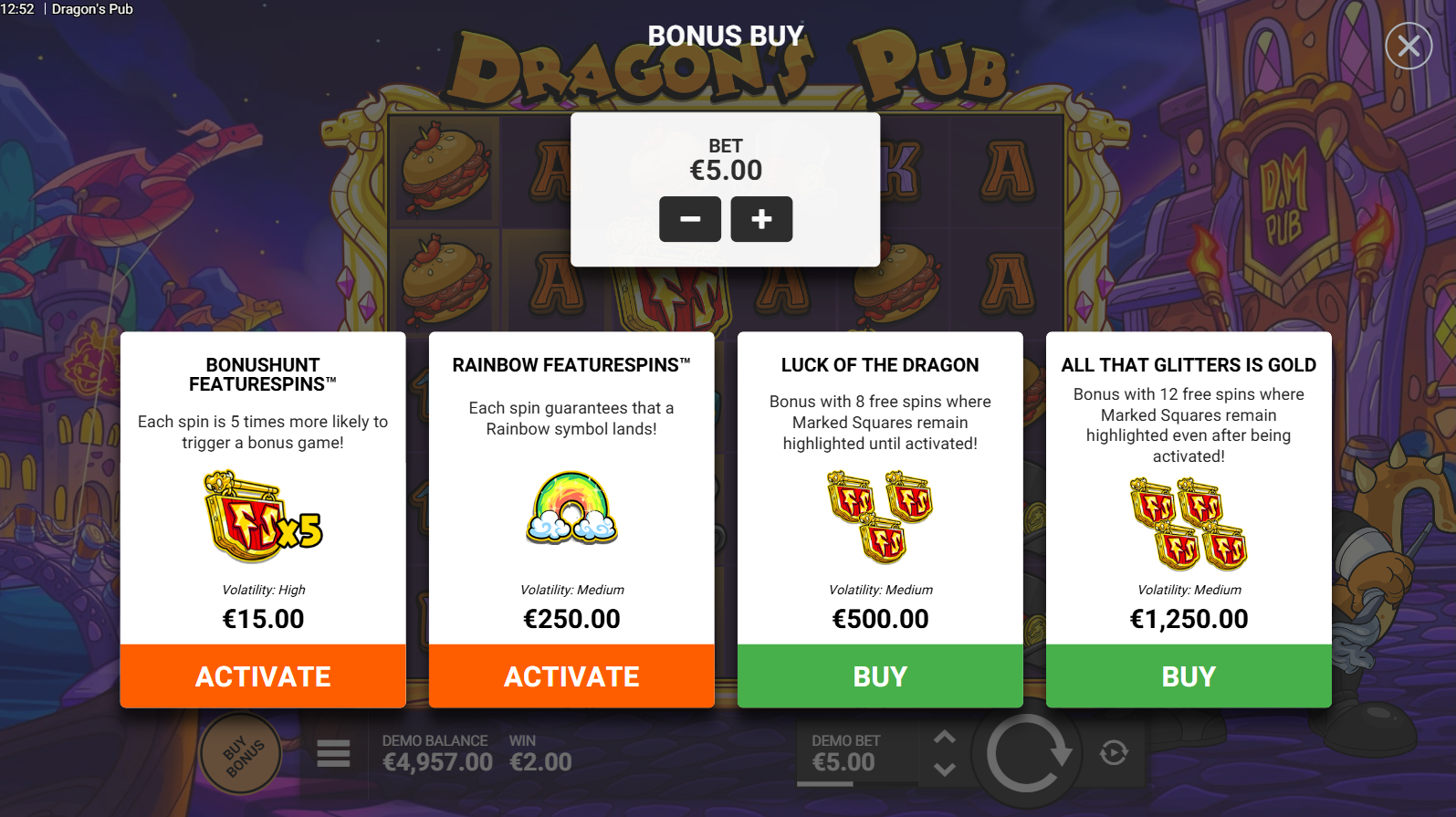 Dragon's Pub bonus buy options