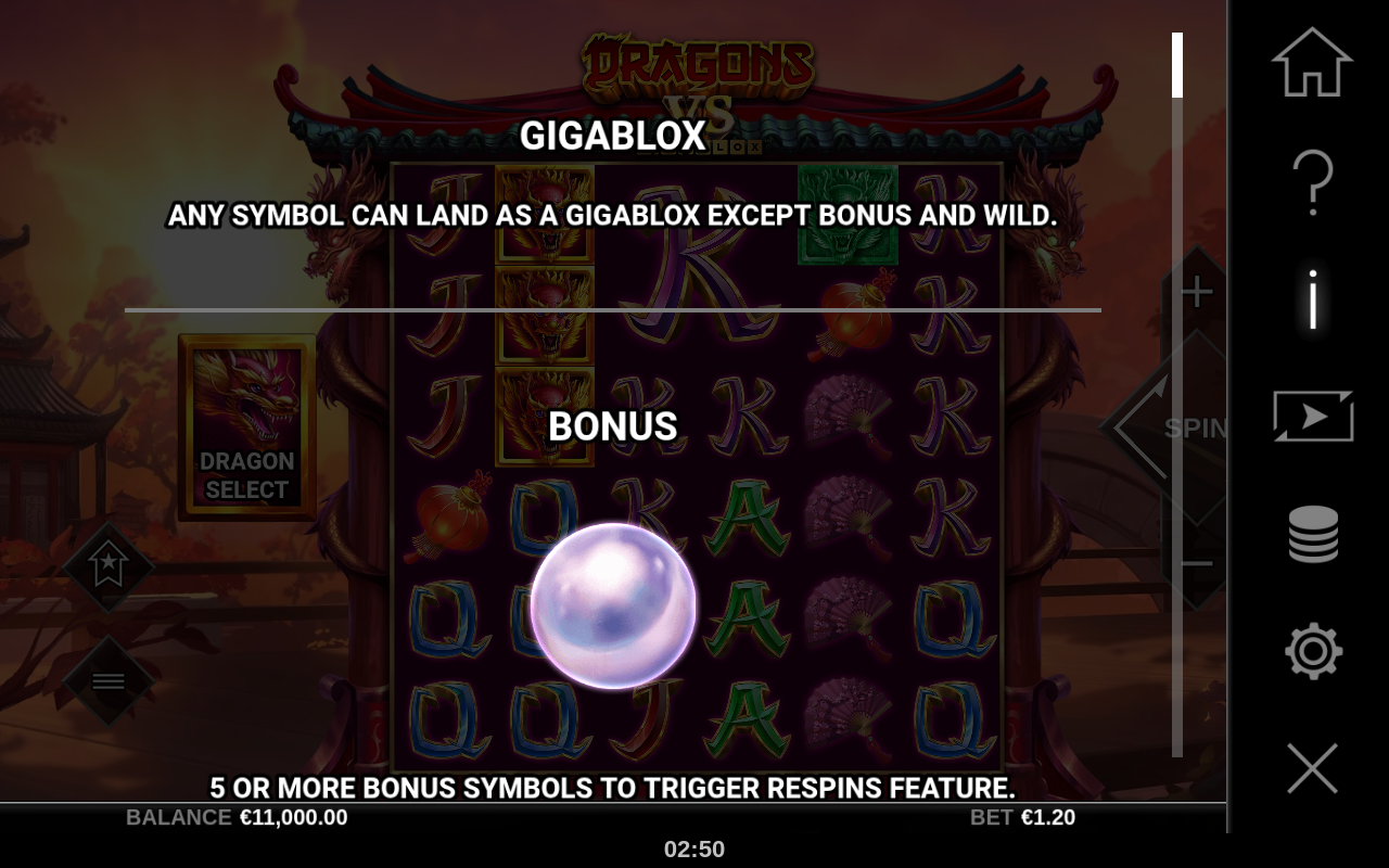 Dragons vs GigaBlox information screen