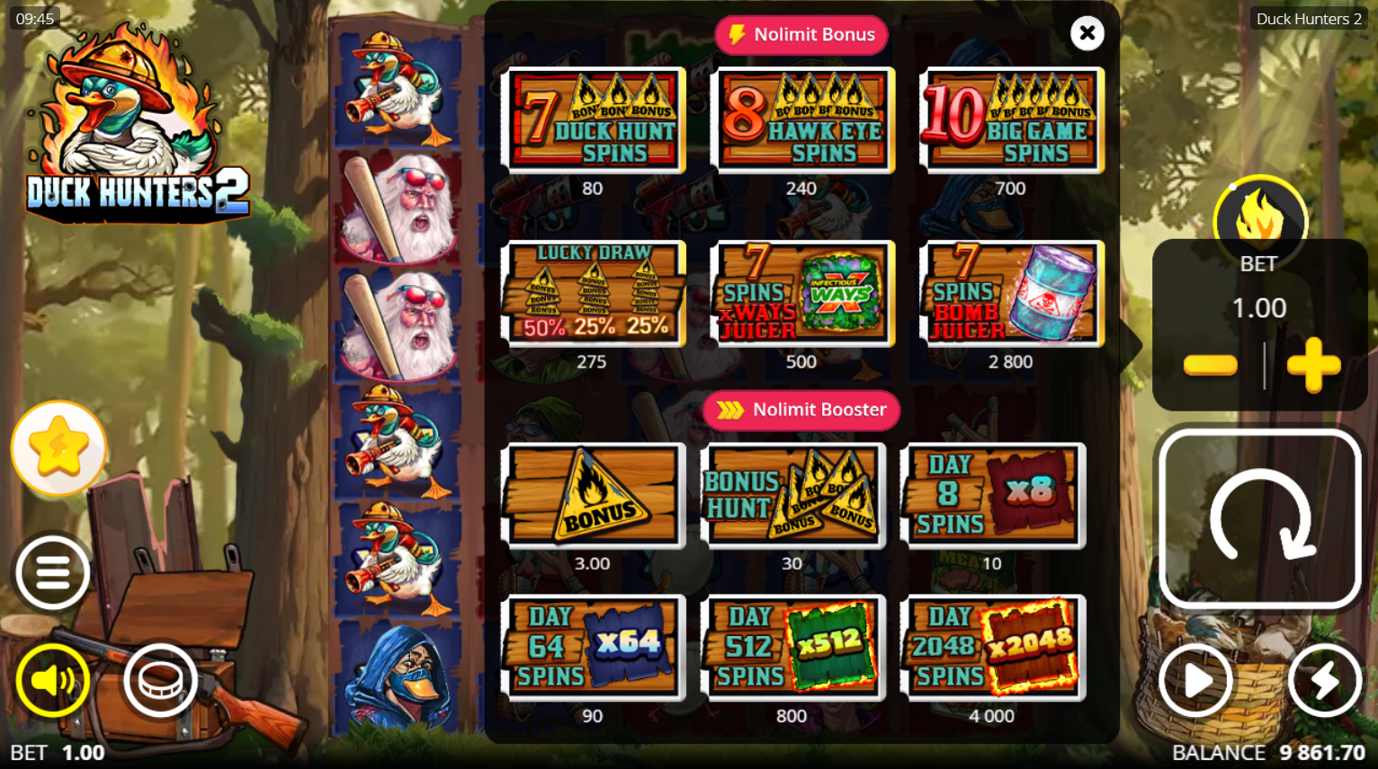 Duck Hunters 2 Feature Buy menu