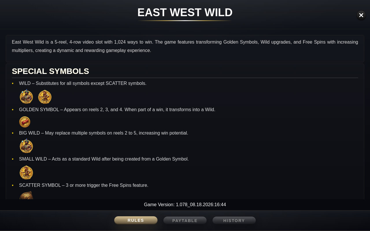 East West Wilds information screen
