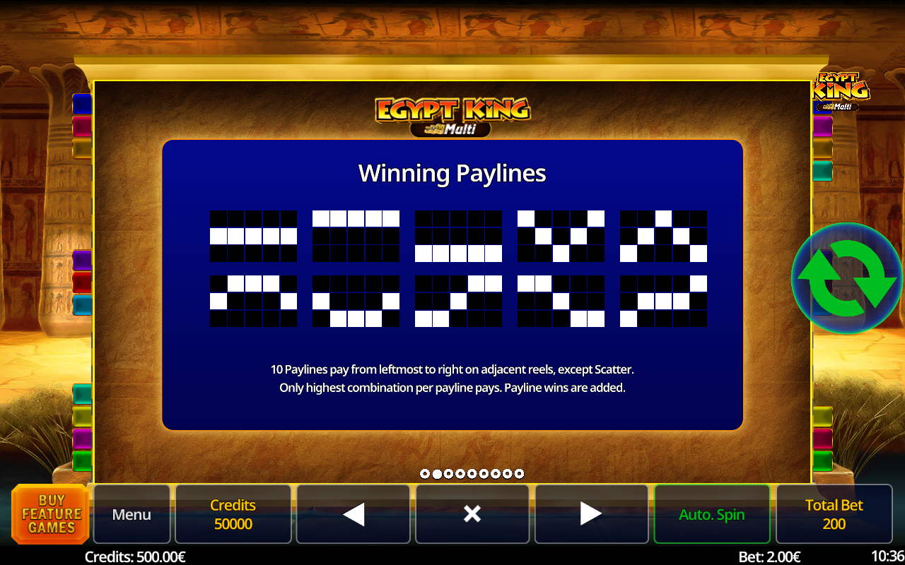 Egypt King Multi information screen
