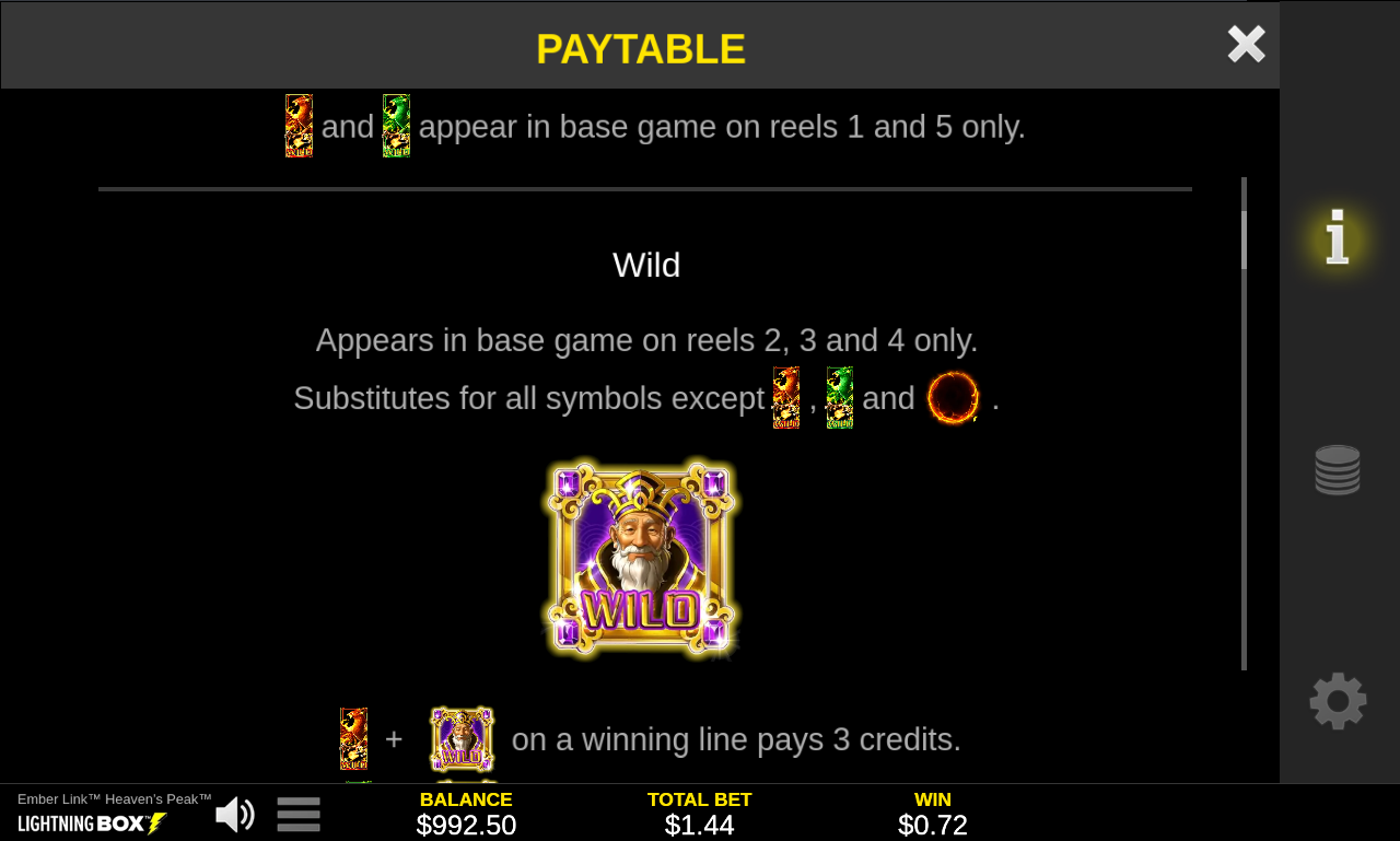 Ember Link Heaven's Peak information screen