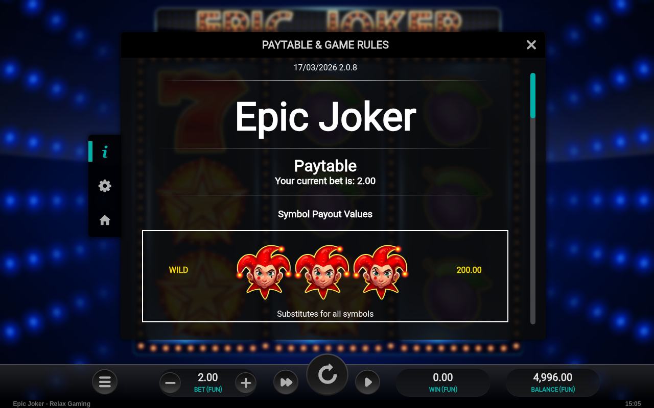 Epic Joker information screen