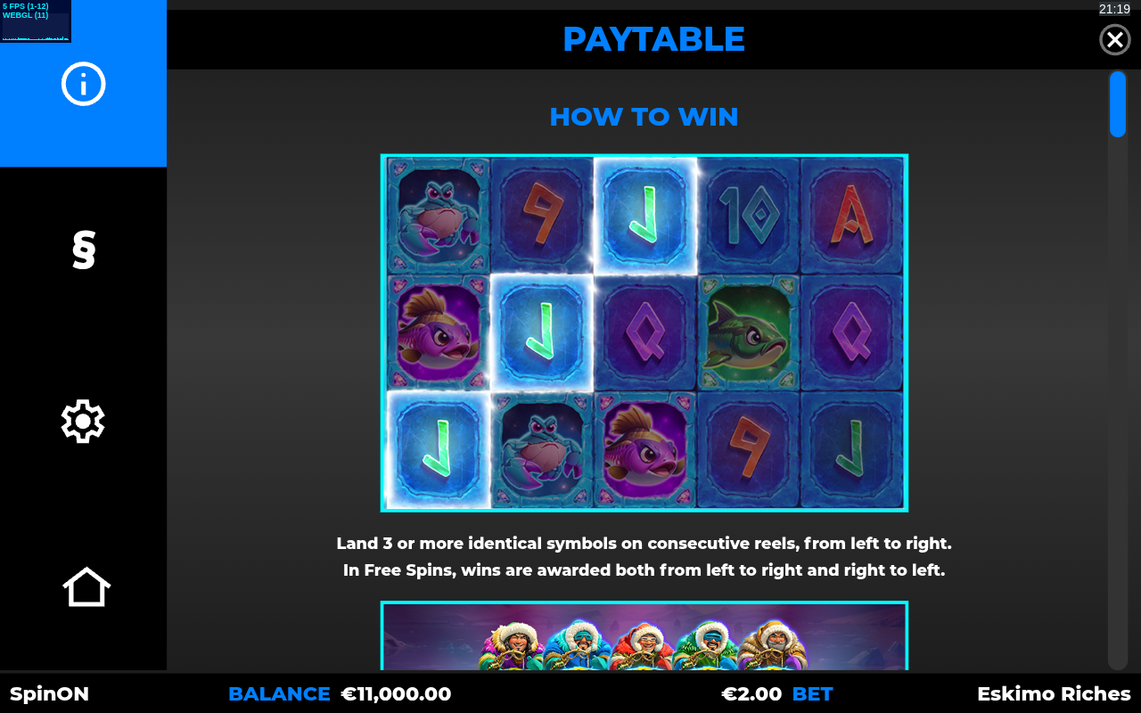 Eskimo Riches information screen