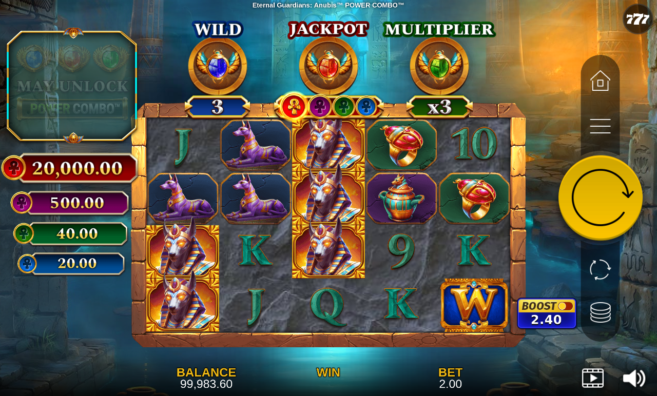 Eternal Guardians: Anubis POWER COMBO gameplay with jackpot ladder