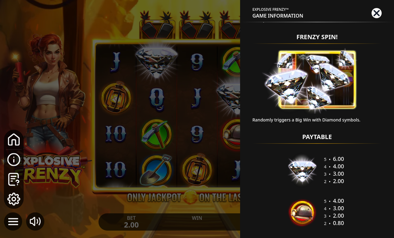 Explosive Frenzy information screen