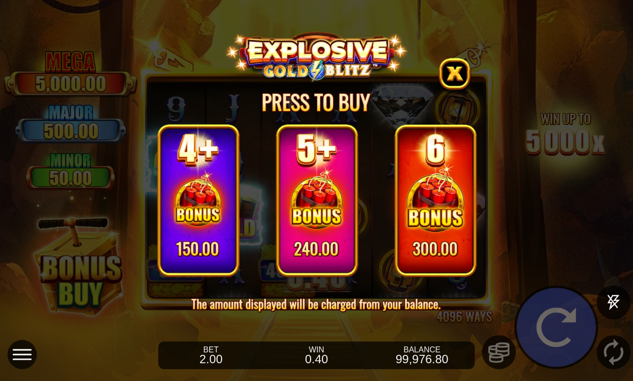 Explosive Gold Blitz bonus buy menu