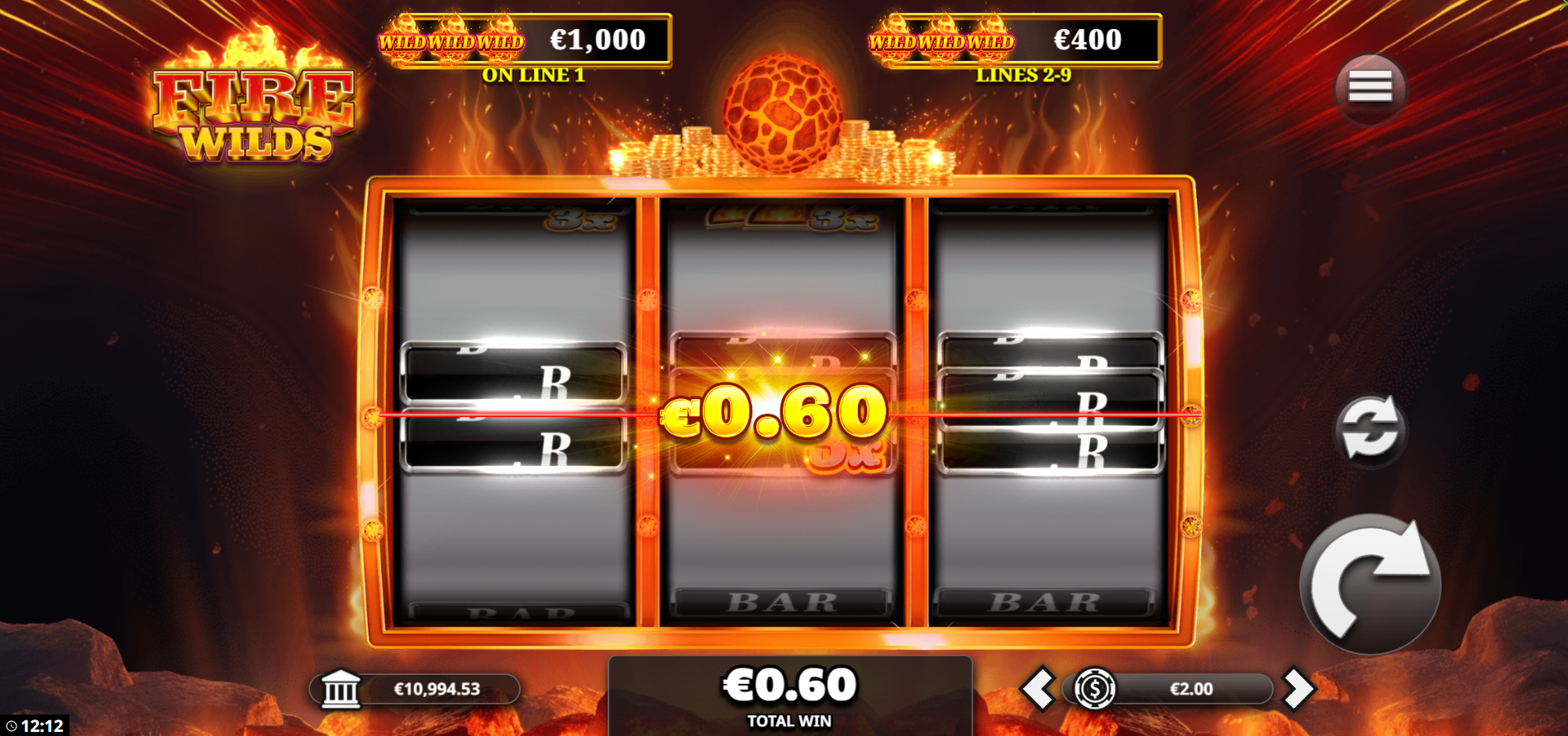 Fire Wilds offers 9 fixed paylines