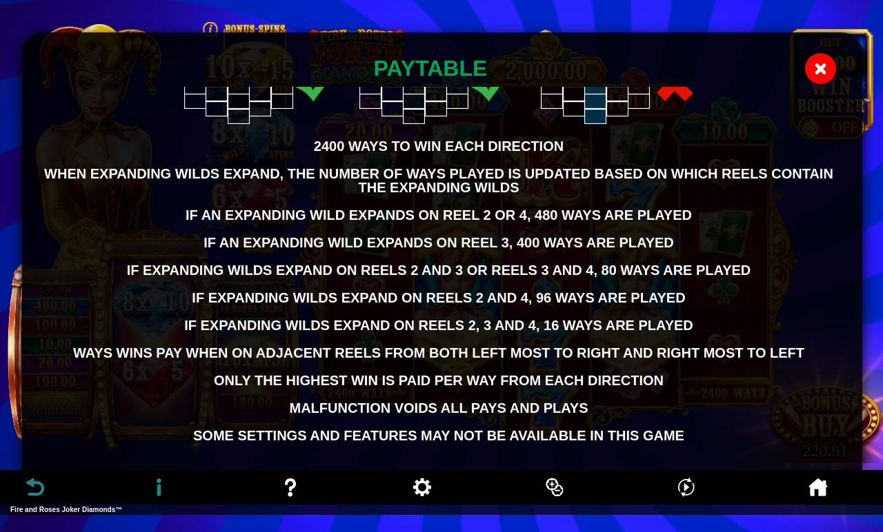 Fire and Roses Joker Diamonds Win Booster rules