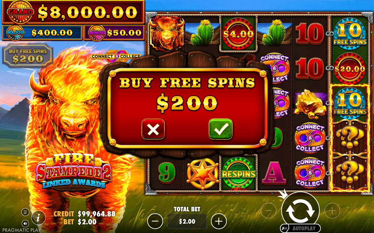 Fire Stampede 2 bonus buy menu