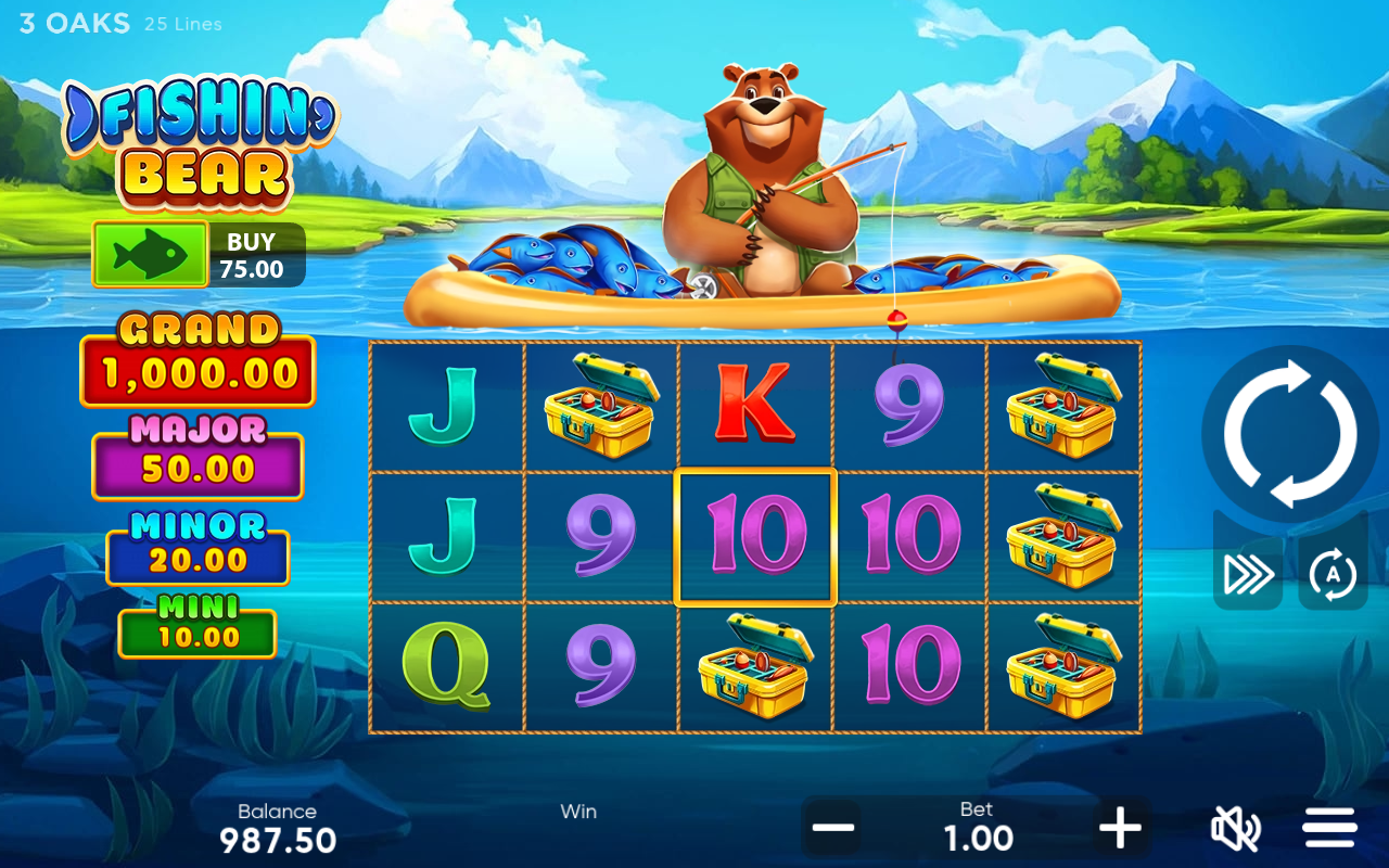Fishin' Bear gameplay with the Buy Bonus icon highlighted