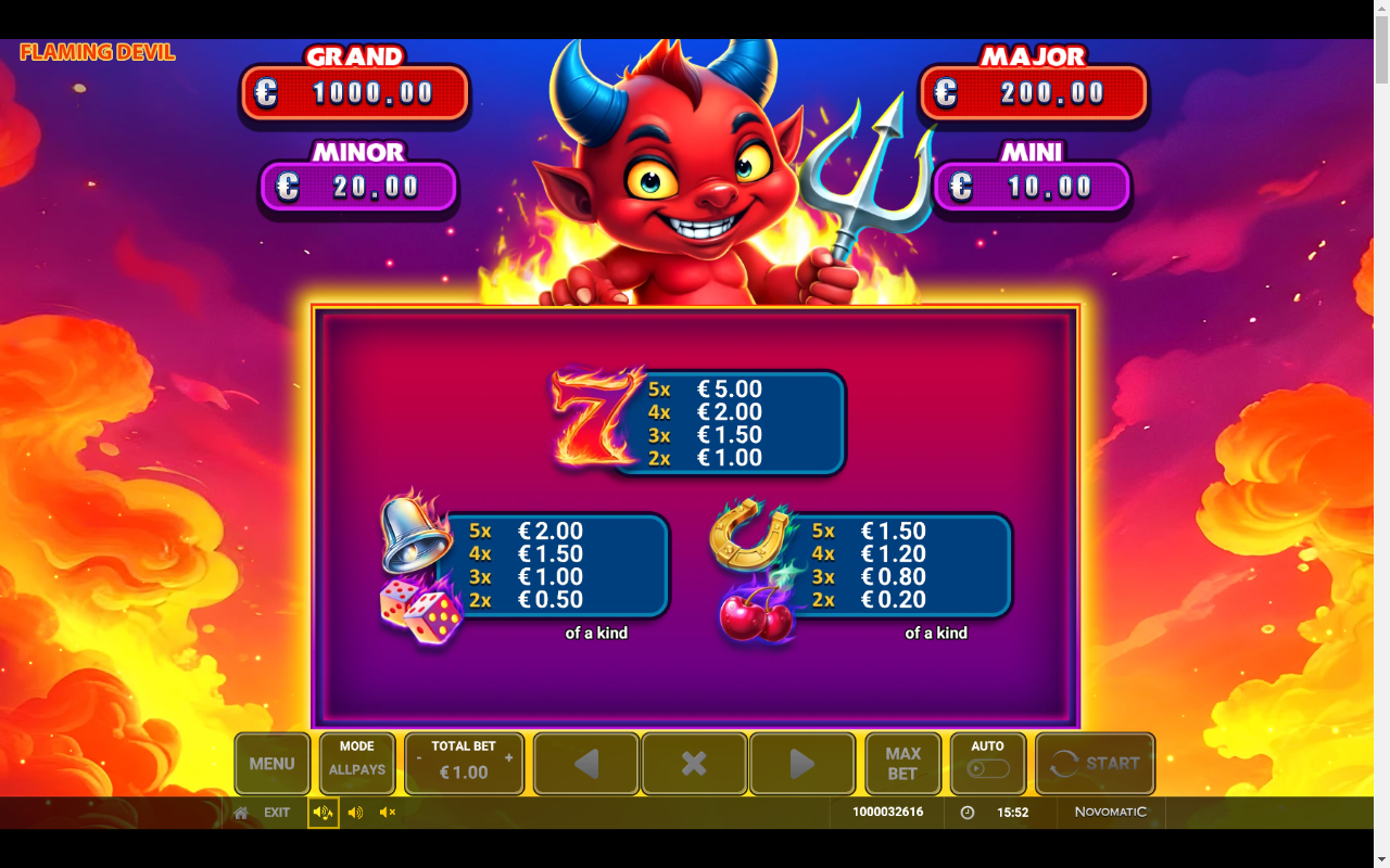 Flaming Devil information screen