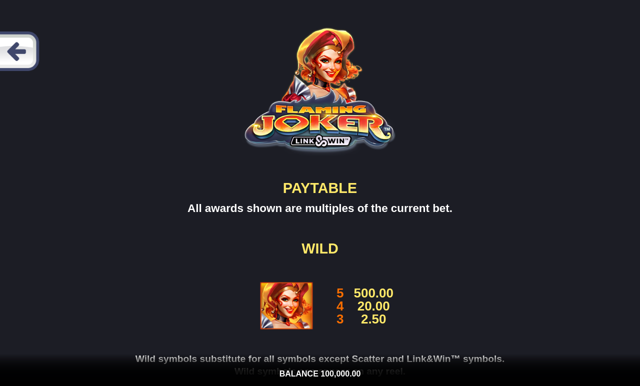 Flaming Joker Link&Win information screen