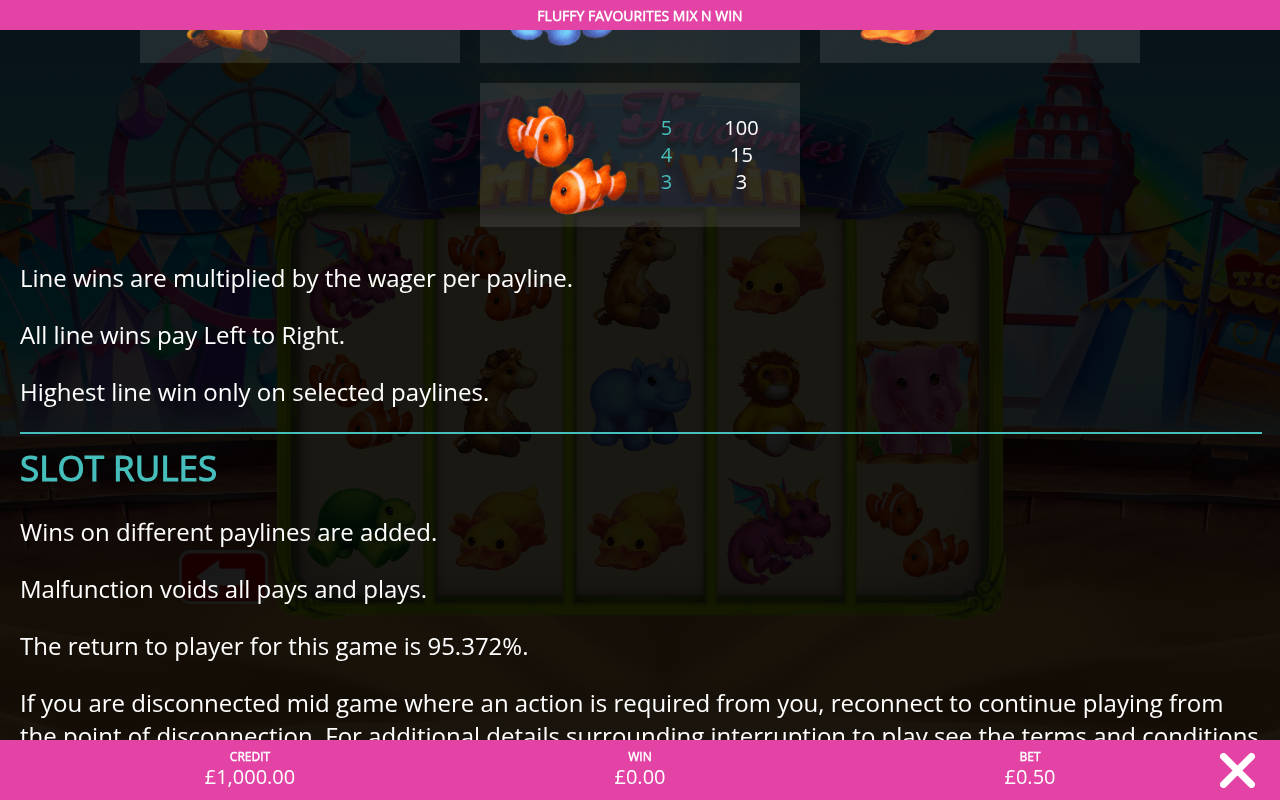 Fluffy Favourites Mix 'n' Win information screen