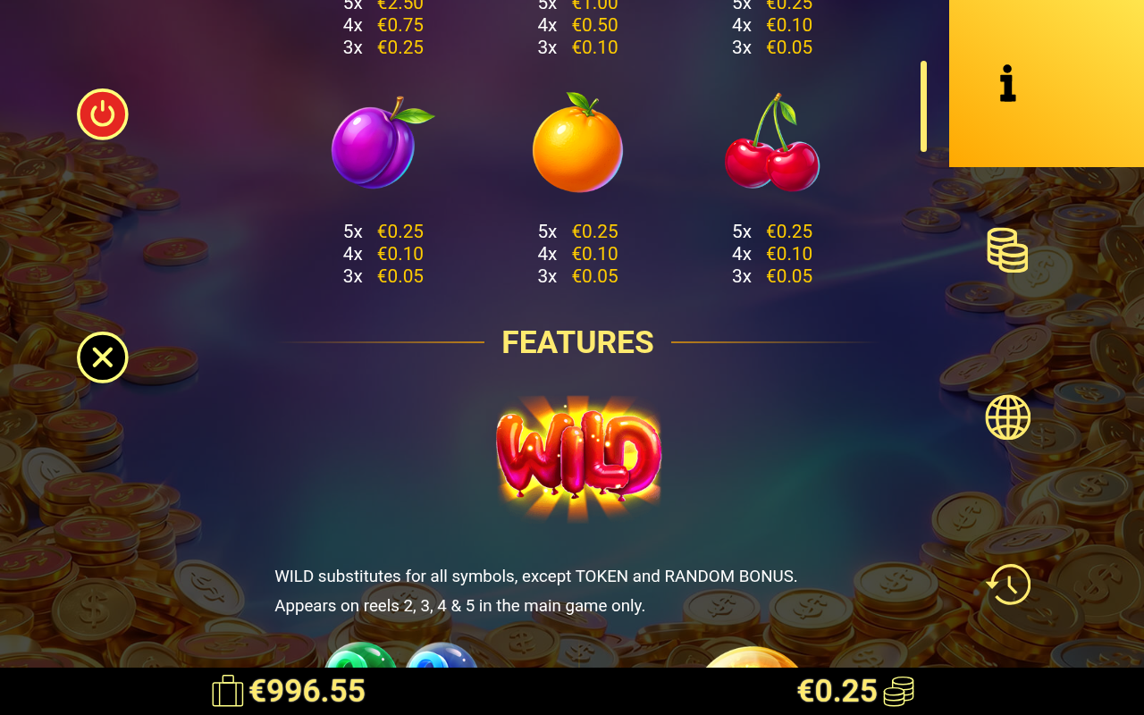 Fortune Balloons information screen