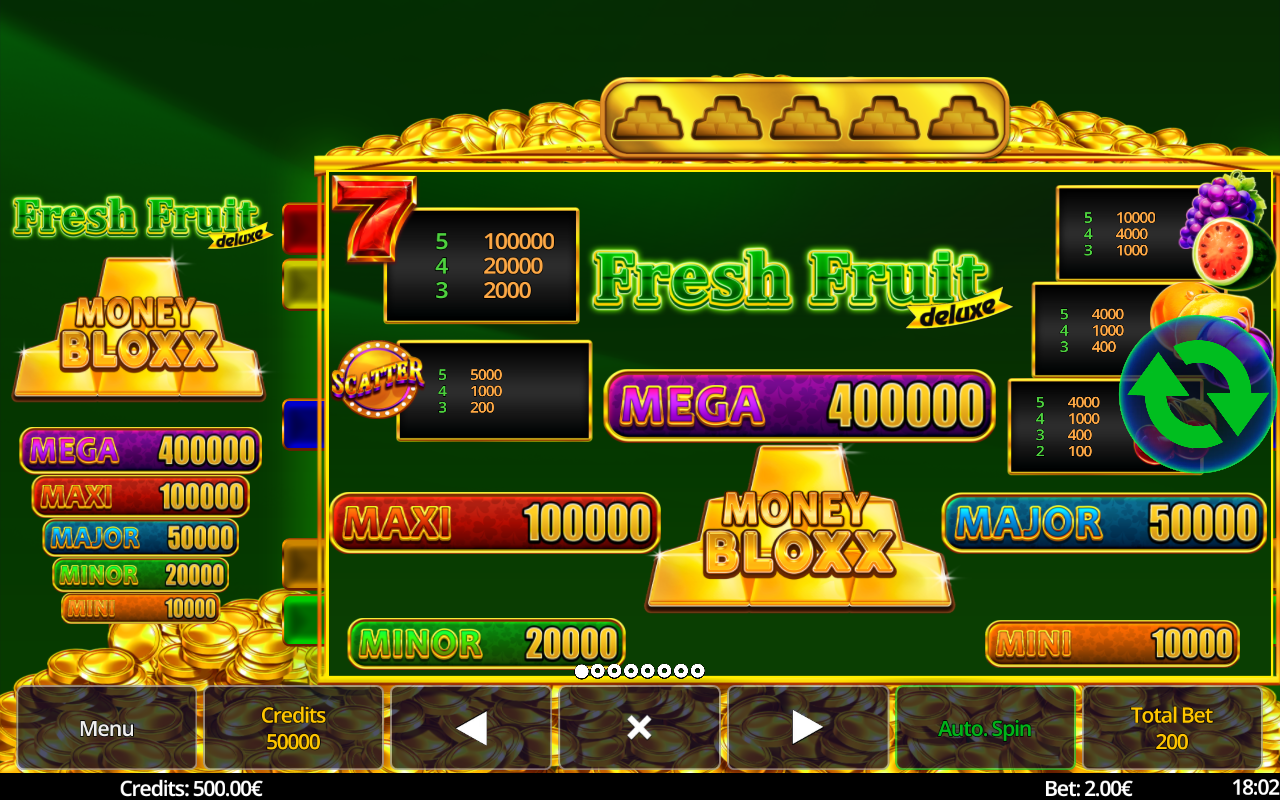 Fresh Fruit deluxe Money Bloxx information screen