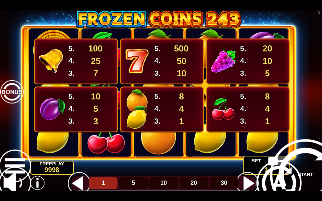 Frozen Coins 243 mid-spin view