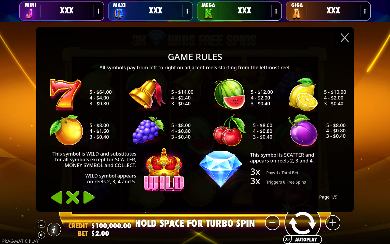 Fruit Feestje - Oranje Jackpot information screen