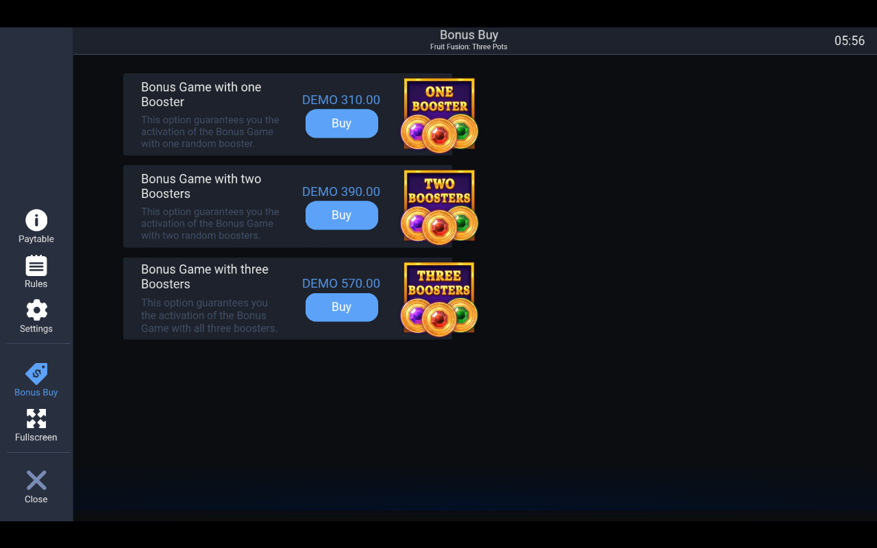Fruit Fusion: Three Pots bonus buy menu