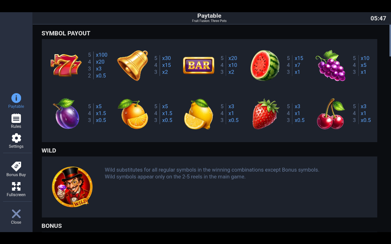 Fruit Fusion: Three Pots wild symbol rules