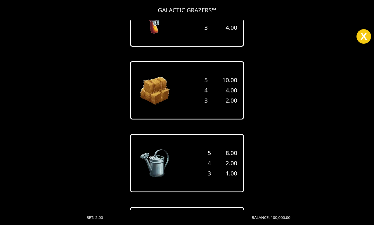 Galactic Grazers information screen