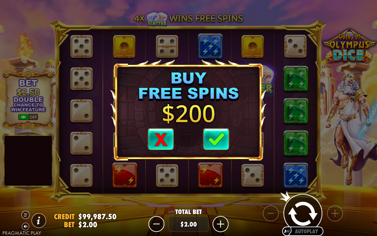 Gates of Olympus Dice bonus buy screen