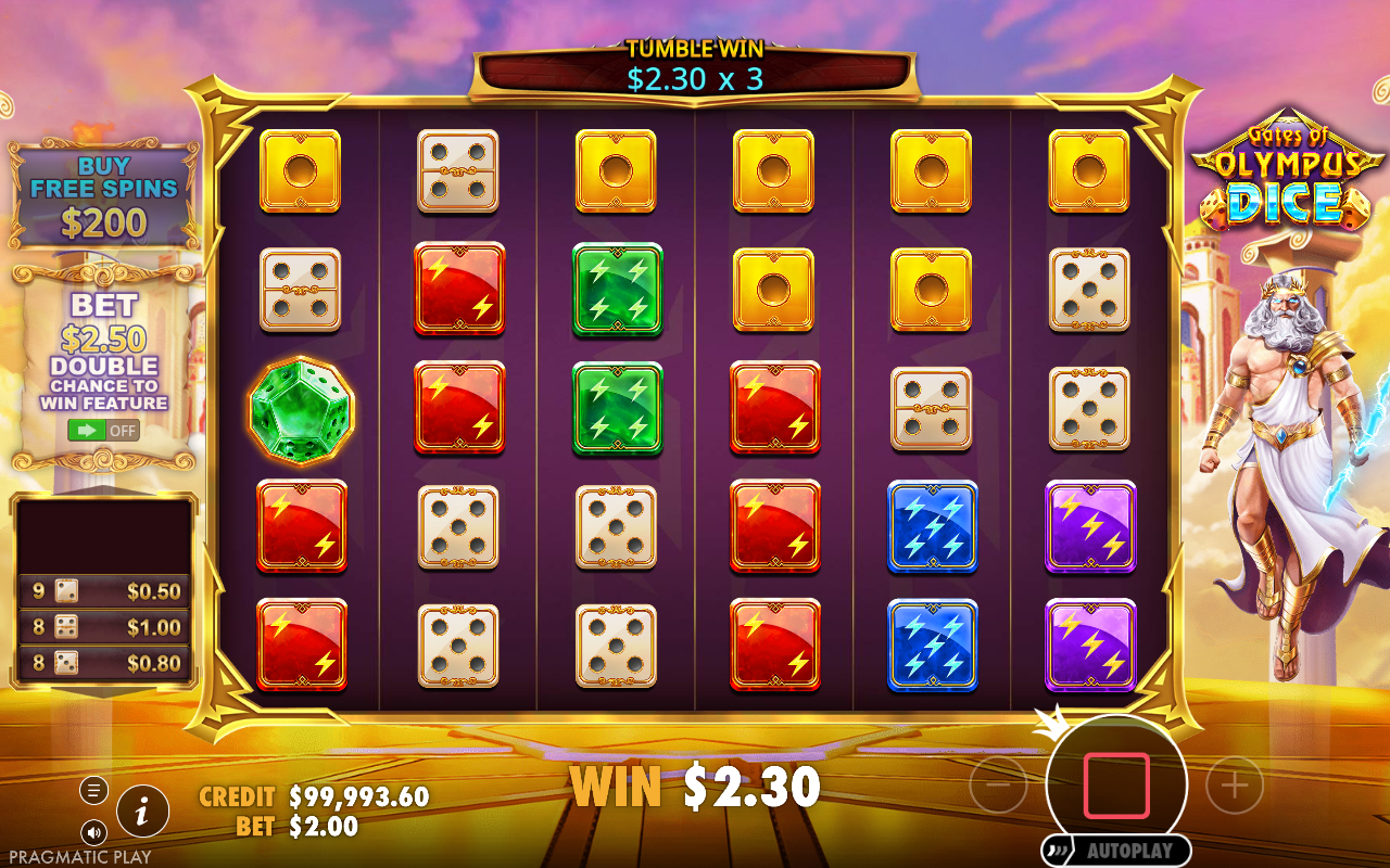 Gates of Olympus Dice gameplay with multiplier symbols during tumbles