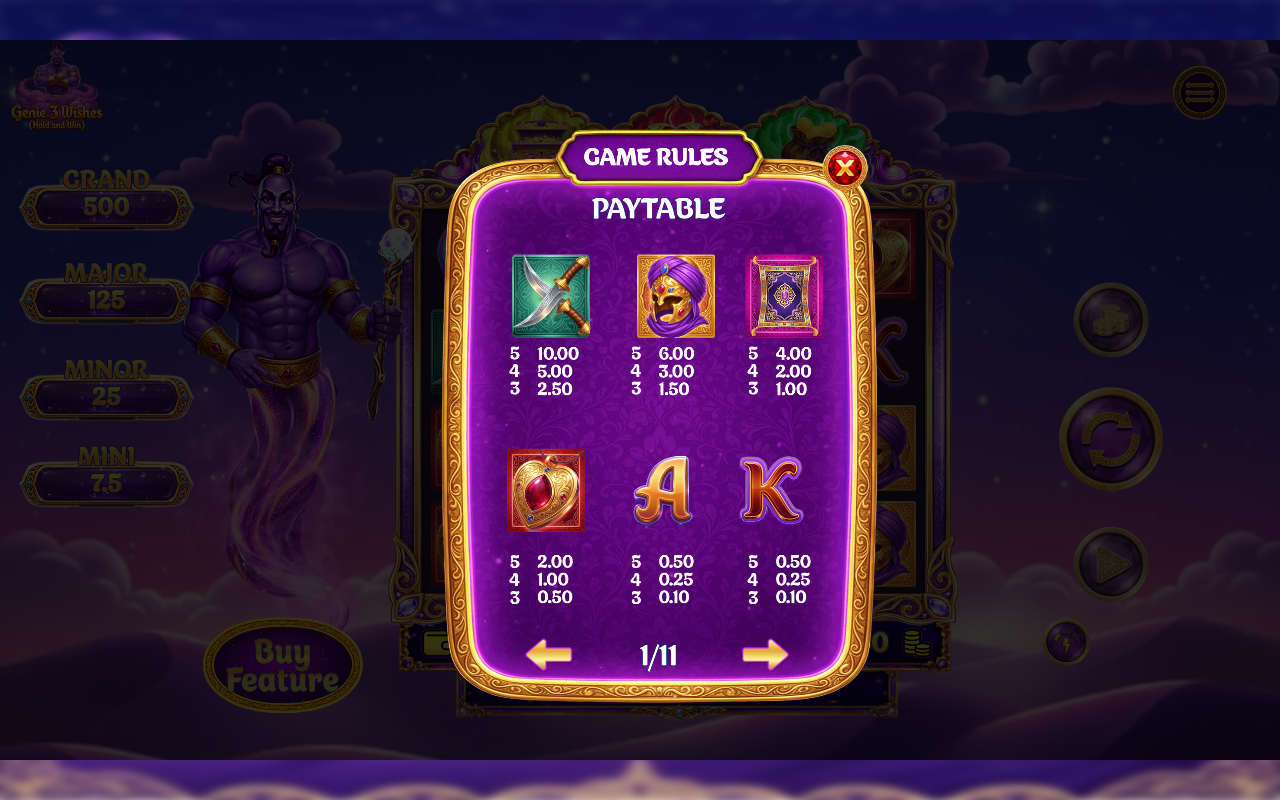 Genie S 3 Wishes Hold And Spin information screen