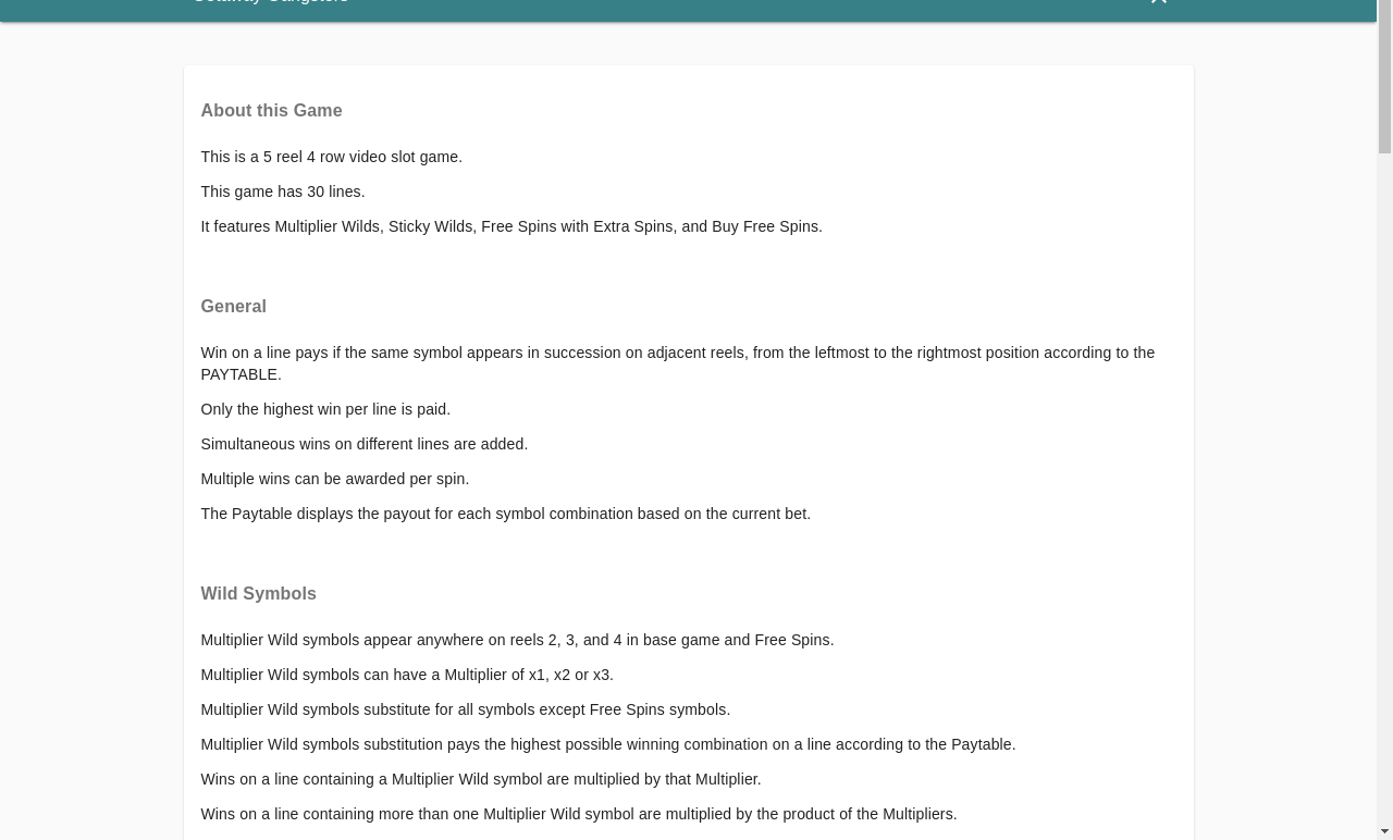 Getaway Gangsters information screen