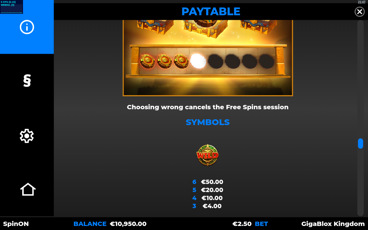 GigaBlox Kingdom information screen
