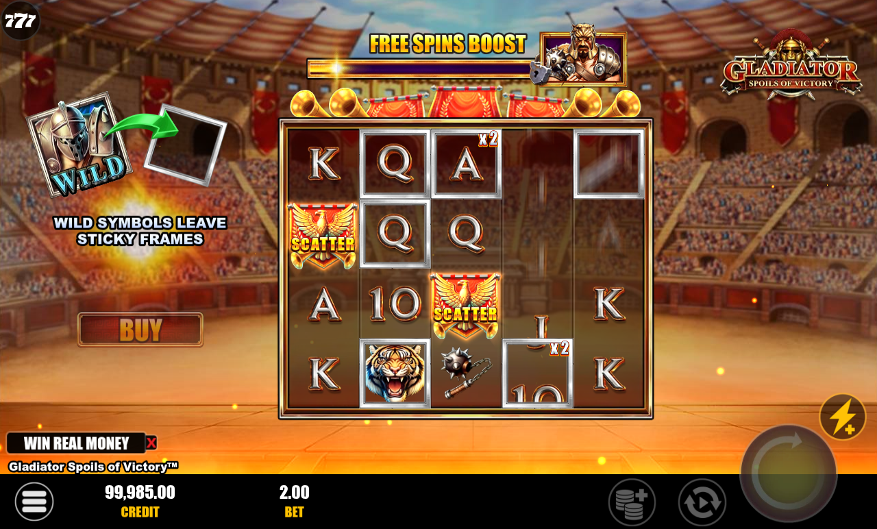 Gladiator Spoils of Victory Sticky Frames and multipliers in free spins