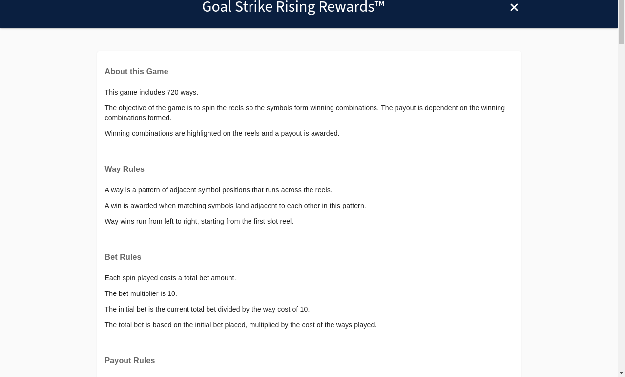 Goal Strike Rising Rewards information screen