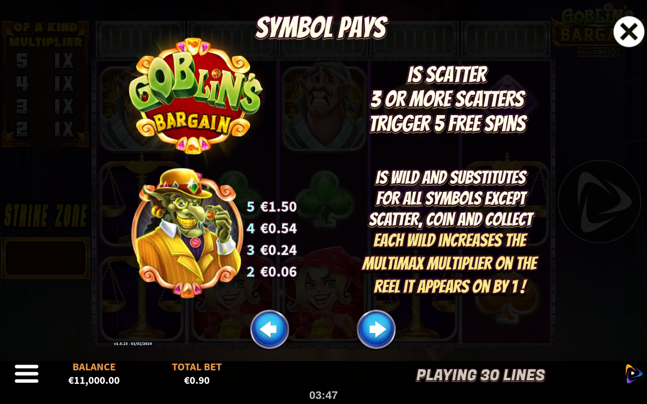 Goblin's Bargain MultiMax information screen