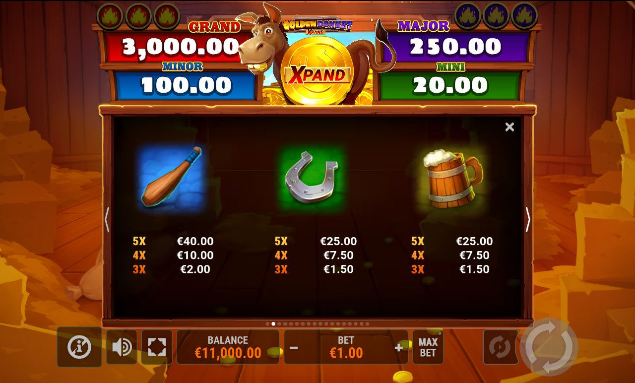 Golden Donkey Xpand information screen